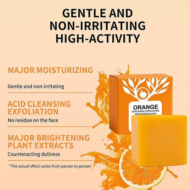 100g Orange Enzymes Mild Exfoliating Brightening Soap Bar,Face Body Gentle Cleansing Hydrating Moisturizing,Smooth Tender Skin