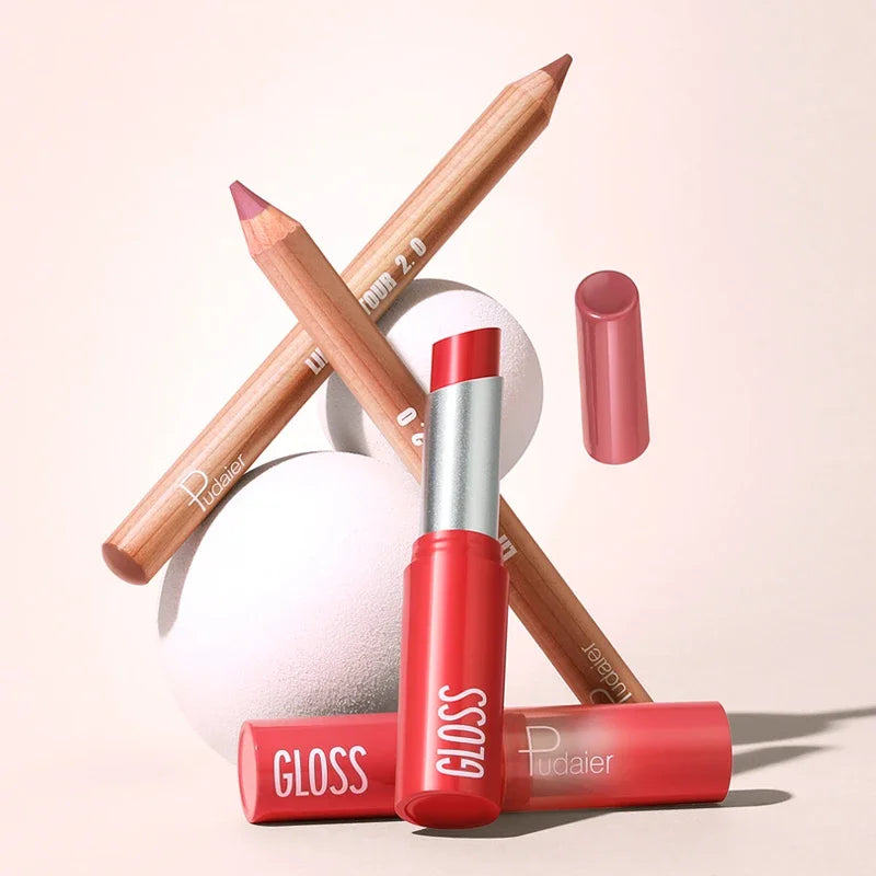 Pudaier Lip Line Wet Gloss Lip Oil Gift Set - Mirror Gloss, Moisturizing and Long-lasting, Daily Natural Nourishing Smudge, Gift