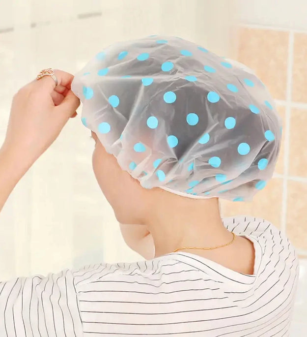 Waterproof Shower Cap Polka Dot Style Bath Hat Reusable Elastic Band Hair Caps Spa Hair Salon Supplies Bathroom Accessories