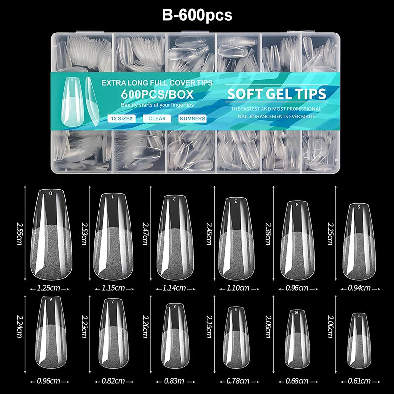 Luxury False Nail Tips Soft Gel Fingertip Semi-matte Capsules Almond French Coffin Full Cover Artificial Fake Nails Extension