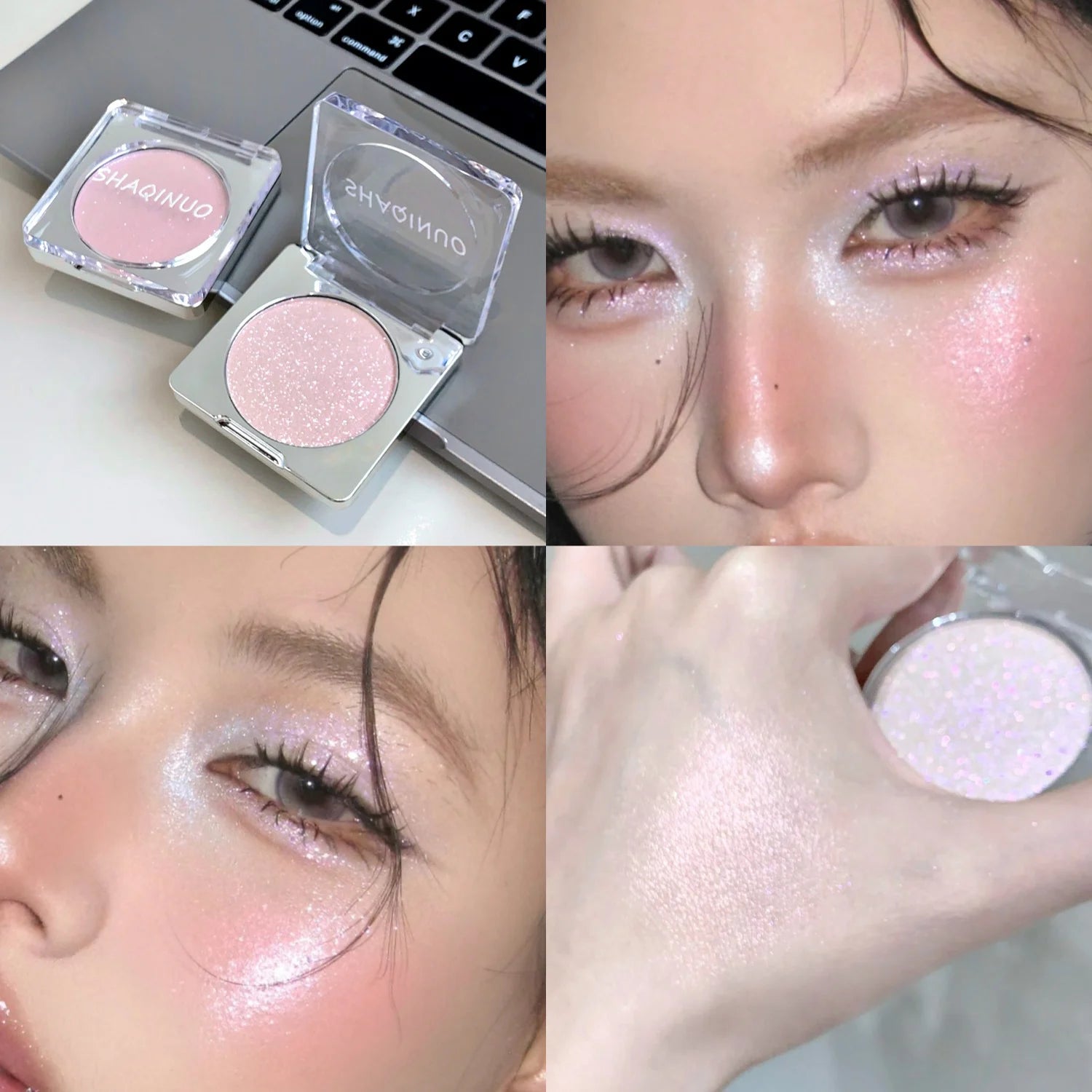 Glitter Highlighter Makeup Palette Pink Shiny Highlighter Palette Diamond High Gloss Powder Face Contour Crystal Brighten Makeup