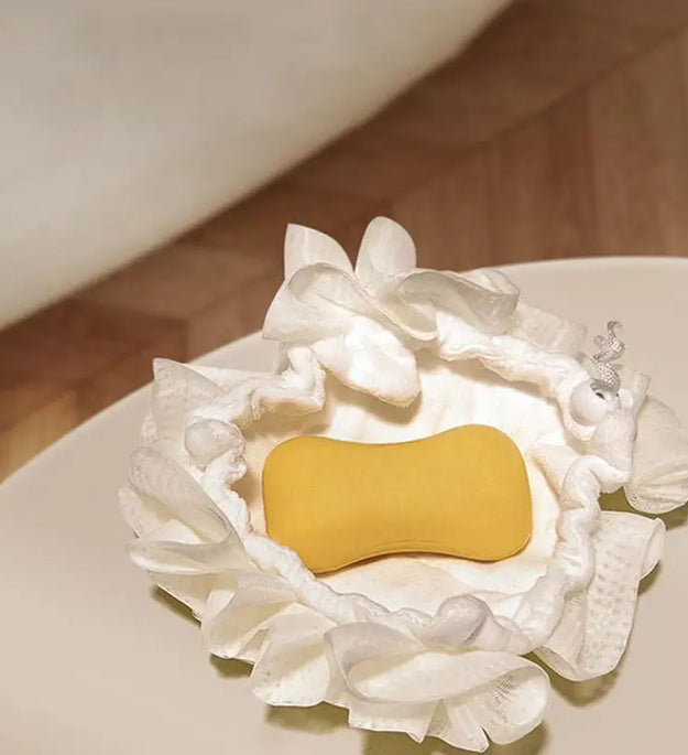 2-In-1 Bath Ball Towel Loofah With Drawstring Closure For Soap Soft Exfoliating Mesh Shower Sponge Skin Care Bathing Tool