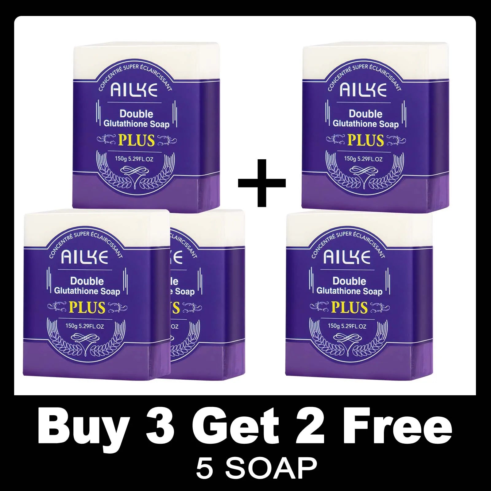 AILKE Double Glutathione Whitening Soap Bar, Natural Lavender Scent, For Face, Body, Reduce Dark Spots, Clean Skin, 150g/5.3 oz