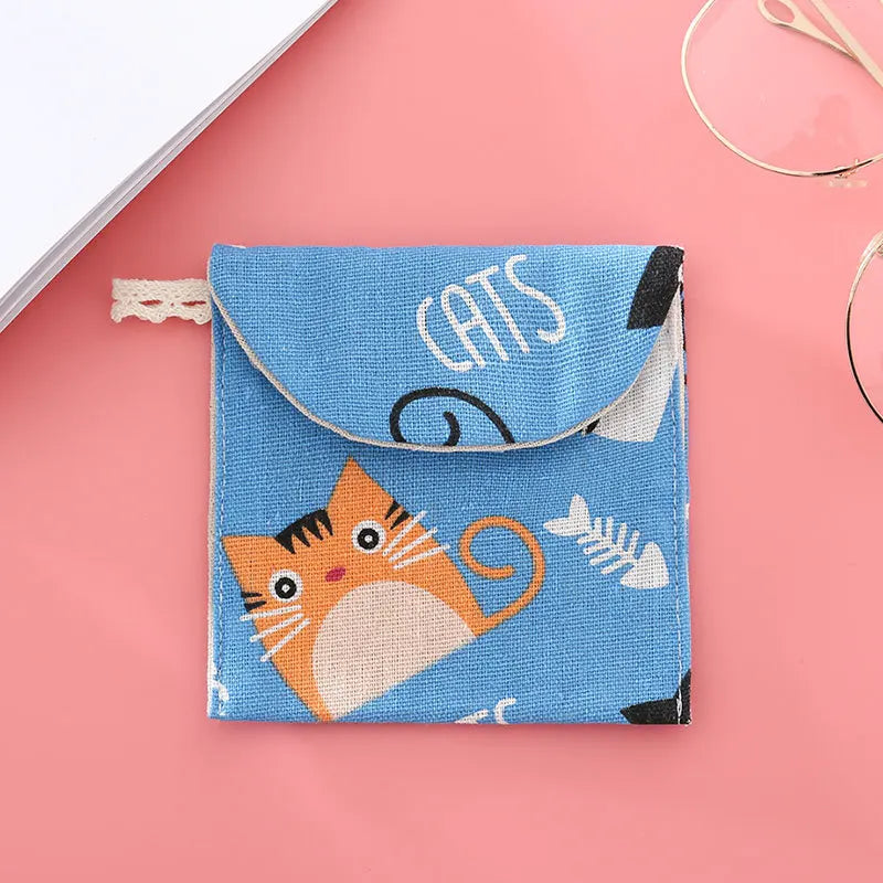 Women Sanitary Napkin Tampon Storage Bag Cute Sanitary Pad Pouches Portable Makeup Lipstick Key Earphone Data Cables Organizer
