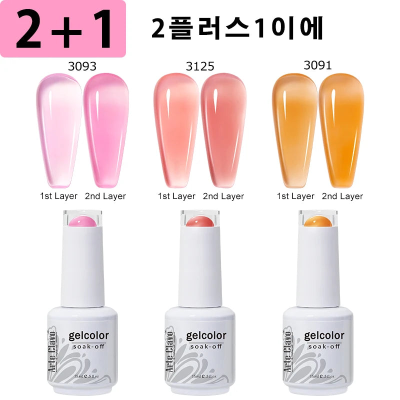 Arte Clavo 3pcs Summer Colorful Jelly Gel Nail Polish Translucent Semi Permanent Varnish UV LED For Nail Art Manicure Gel