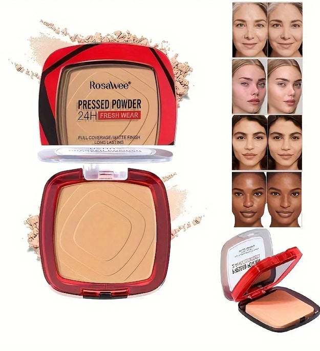 Matte Full Coverage Pressed Powder Foundation With Puff Applicator, 24H Fresh Wear Matte Weightless Finishing Powder Makeup