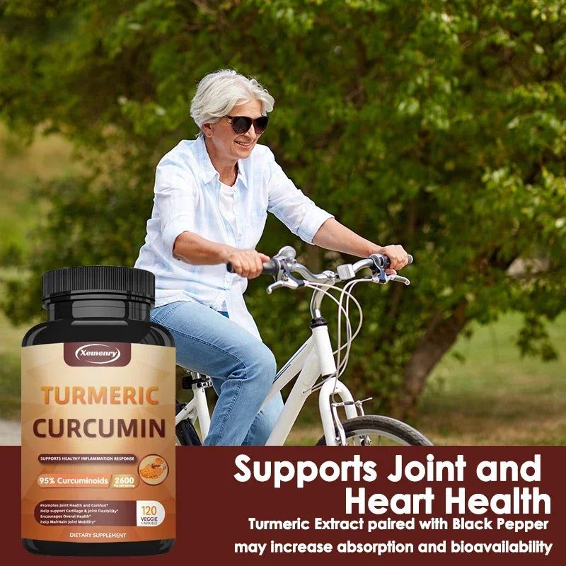 Turmeric Curcumin Capsules Supplement, with BioPerine Black Pepper Extract, for Joint, Digestive & Immune Support