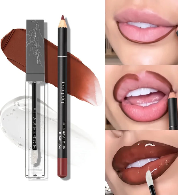 Hydrating Lip Makeup Duo Set -Infused Lip Liner & Transparent Lip Oil - Versatile, Long-Lasting Lip Contouring Paste Kit