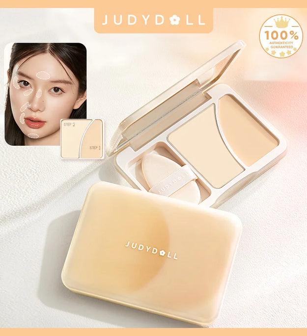 Judydoll Dual-Texture Highlighter Palette, Matte Powder & Cream Highlighter, Face Brightening for Glowing, Radiant Makeup Looks
