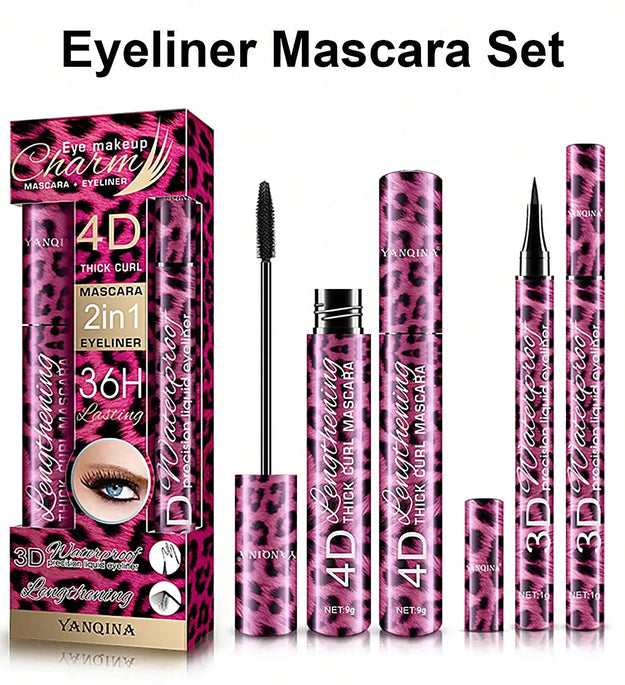 YANQINA Liquid Eyeliner Pencil 4D Waterproof Mascara Set Cosmetics Eye Liner Thick Curling Mascara Eyebrow Pencil Eyes Makeup