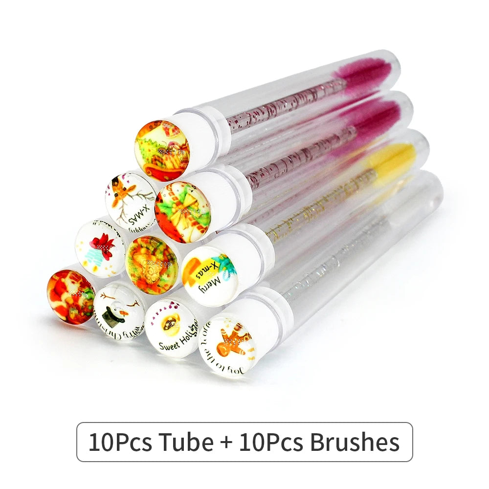 Christmas Eyelash Brush Tubes With Lash Reusable Mascara Wands Replaceable Makeup Applicators Dust-proof Lash Extension Supplies
