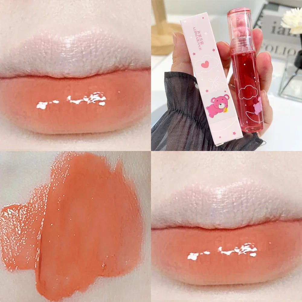 Crystal-frozen Glossy Lip Glaze Cute Bear Pink Jelly Lipgloss Glossy Mirror White Nude Liquid Lipstick Lips Makeup Korean Makeup