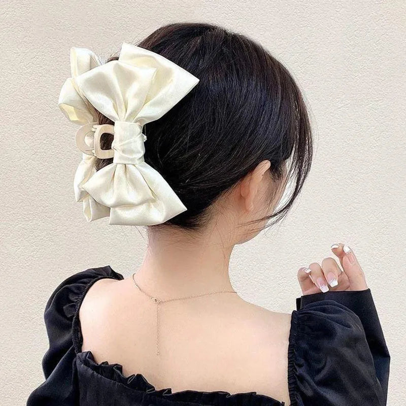 New Large Chiffon Bow Hair Claw Clip Elegant Large Size Fabric Ribbon Flower Hair Clip Jaw Clamps Accessories For Women Hairpins