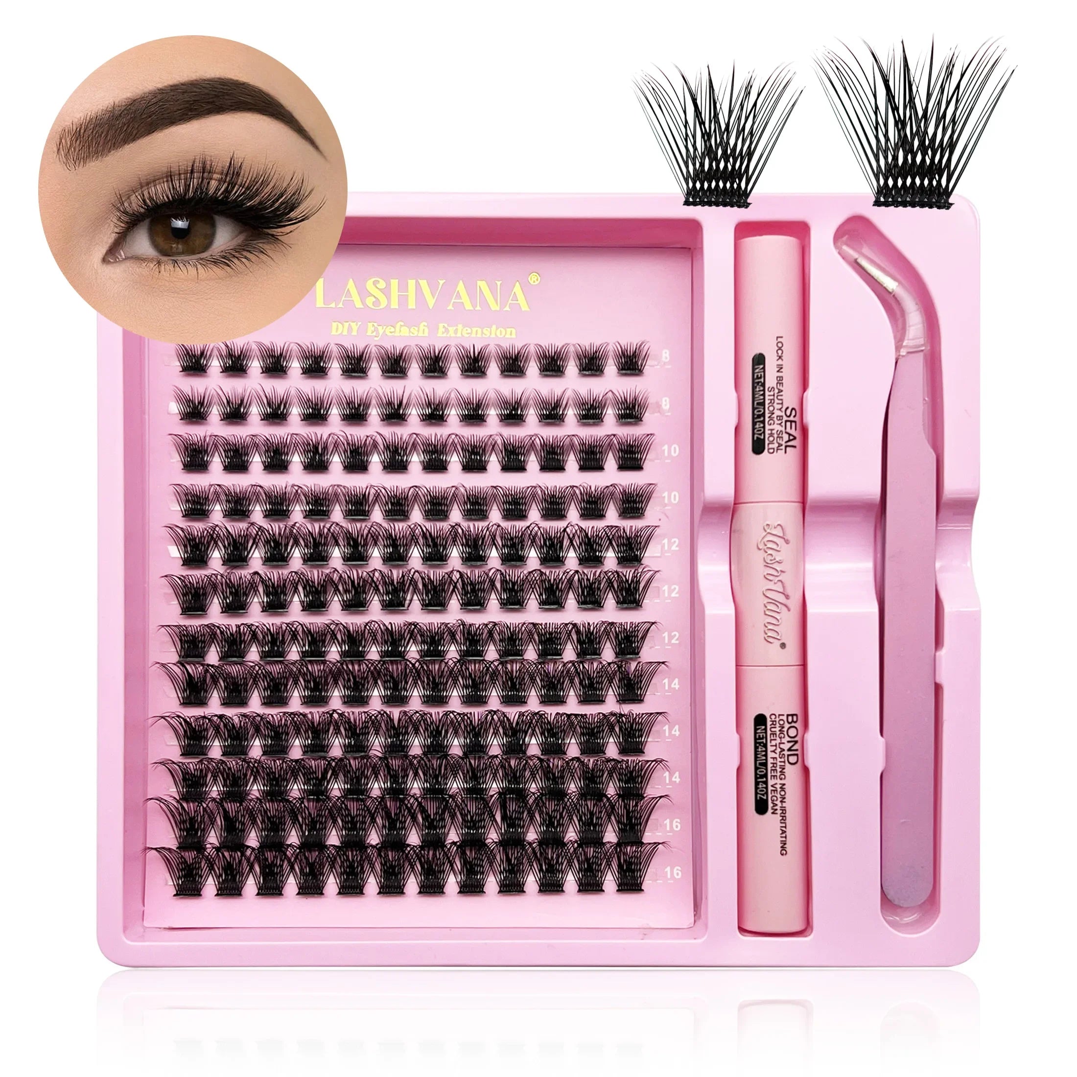 LASHVANA Lash Clusters Kit DIY Lash Extension Kit Individual Lashes Cluster with Lash Bond & Seal & Remover EyeLashes Extension