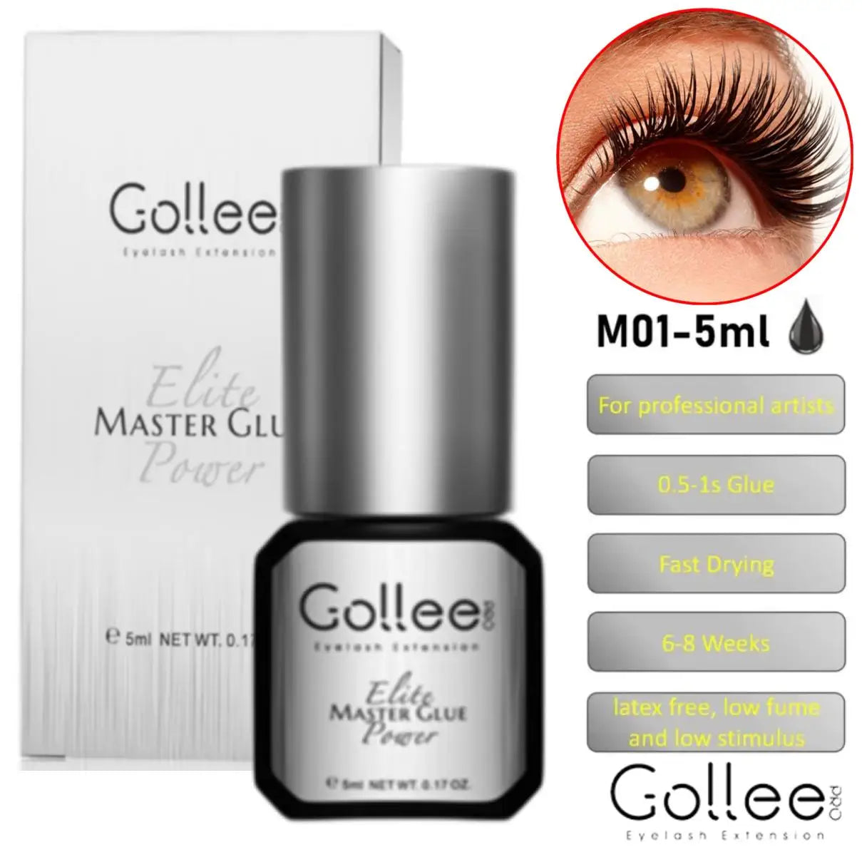 Gollee 0.5s Eyelash Extension Glue Fast Drying Professional Eyelash Adhesive Waterproof Lashes Supplies For Salon Eyelash Glue