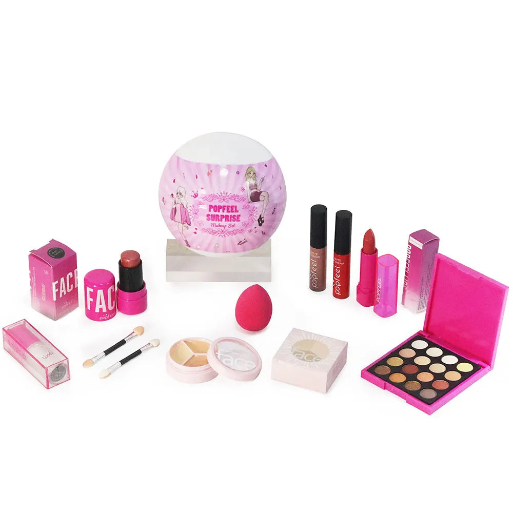 POPFEEL Surprise Makeup Ball Set - 9-Piece Makeup Kit with Eyeshadows and Lipsticks, Perfect Pink Gift for Girls,Ideal Christmas