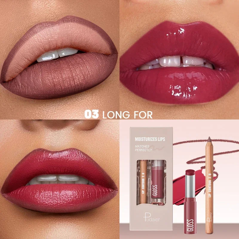 Pudaier Lip Line Wet Gloss Lip Oil Gift Set - Mirror Gloss, Moisturizing and Long-lasting, Daily Natural Nourishing Smudge, Gift