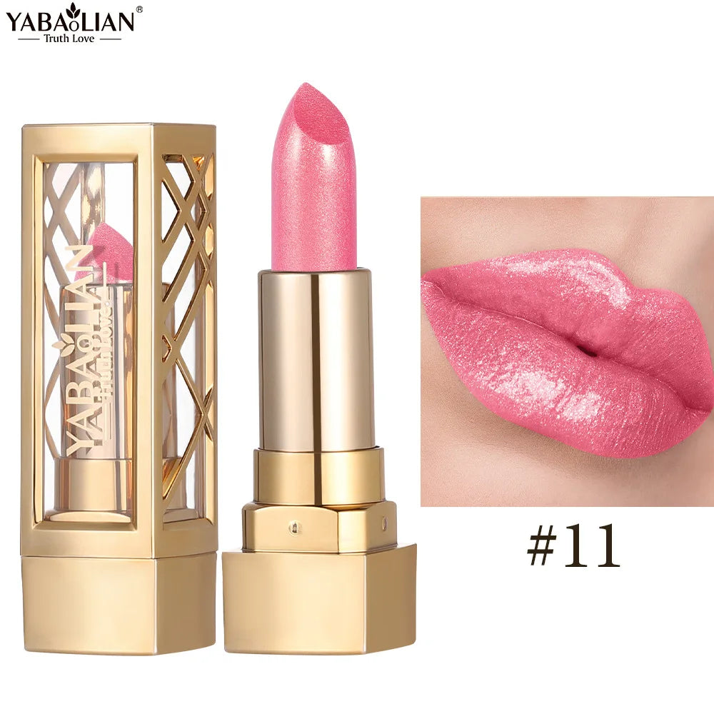 Hollow Carved Lipstick Pearlescent Glitter Velvet Shiny Red Brown Waterproof Lasting Nude Pink Luxurious Sparkling Lip Gloss