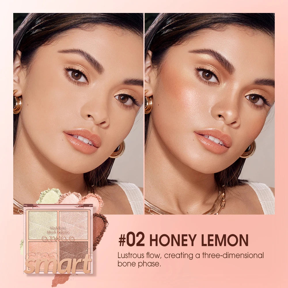 O.TWO.O Highlighter Blush Makeup Palette Waterproof Long Lasting Lighten Skin Shimmer Contour Makeup Bronzer Cosmetics