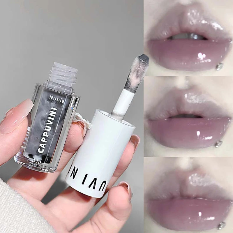 Clear Transparent Grey Purple Lip Gloss Hydrating Drying Lips Mirror Lip Glaze Tint Plumper Moisturizing Crystal Lip Oil Makeup