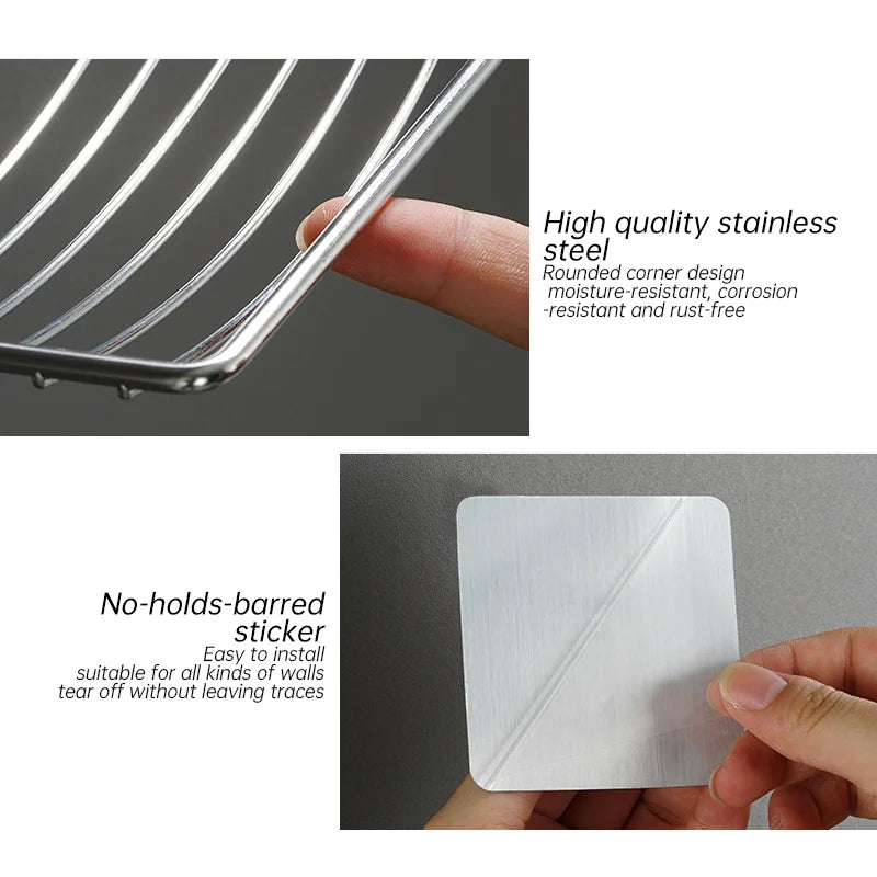 1pc Stainless Steel Soap Rack Soap Box Light Luxury Shelf Punch-free Nail-free Bathroom Single Layer Drain Wall Hanging