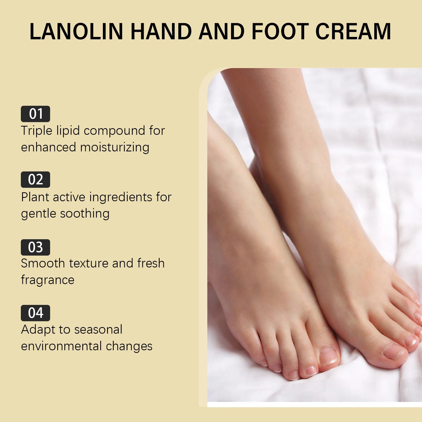 Lanolin Hand Foot Cream Deep Moisturizing Exfoliates Removes Dead Skin Softens Hands Anti-Crack Non-Greasy Hydration Cream