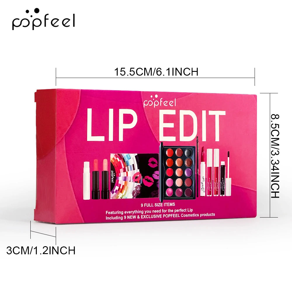 POPFEEL Lip Edit Set | Full-Size Lip Kit w/ Liners, Gloss & Palette | Essential Makeup Set for Perfect Lips | Trendy Beauty Gift