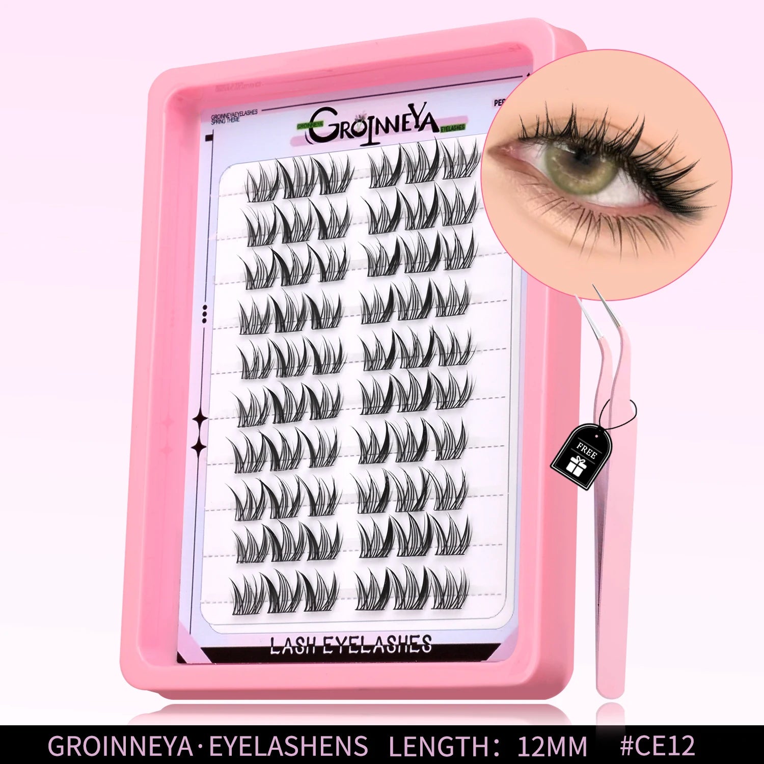 GROINNEYA Natural Cluster Lashes Manga Lashes Soft Cross Wispy Individual Cluster Eyelashes Extension Makeup