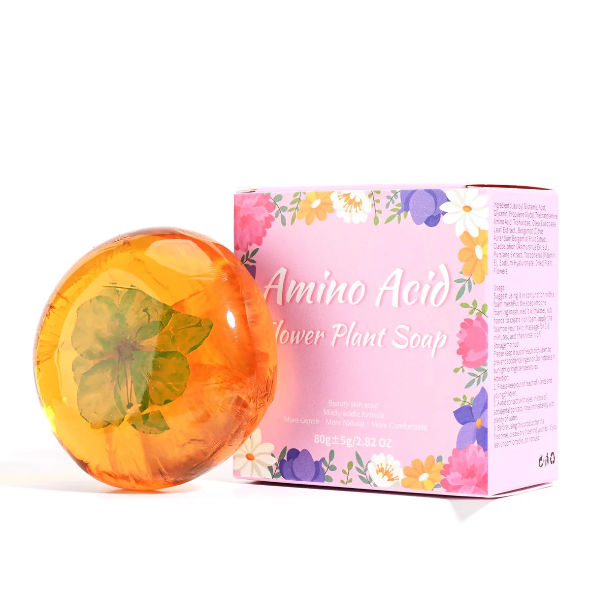 80g Natural Handmade Amino Acid Flower Soap with Coconut Oil Moisturizing Brightening Solid Cleansing and Bath Soap