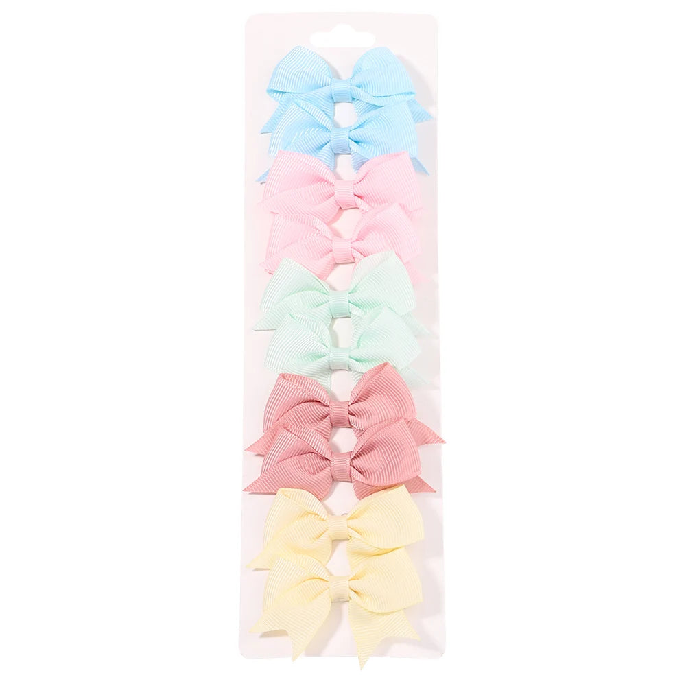 10Pcs/Set New Cute Solid Ribbon Bowknot Hair Clips for Baby Girls Handmade Bows Hairpin Barrettes Headwear Kids Hair Accessories - BlissFully