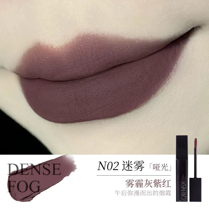 CARMELA Lipstick Matte Velvet Goth Smoky Grey Black Nude Lipclay High Colors Non-stick Cup Long-lasting Lips Tint Cosmetics