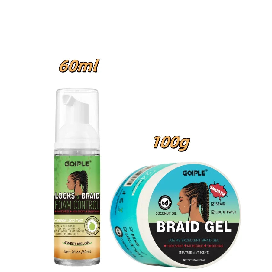 GOIPLE 60ml Braid Mousse for African Women Extra Hold Control Gel for Braiding Twist Locs High Shiny Moisturize Styling Products