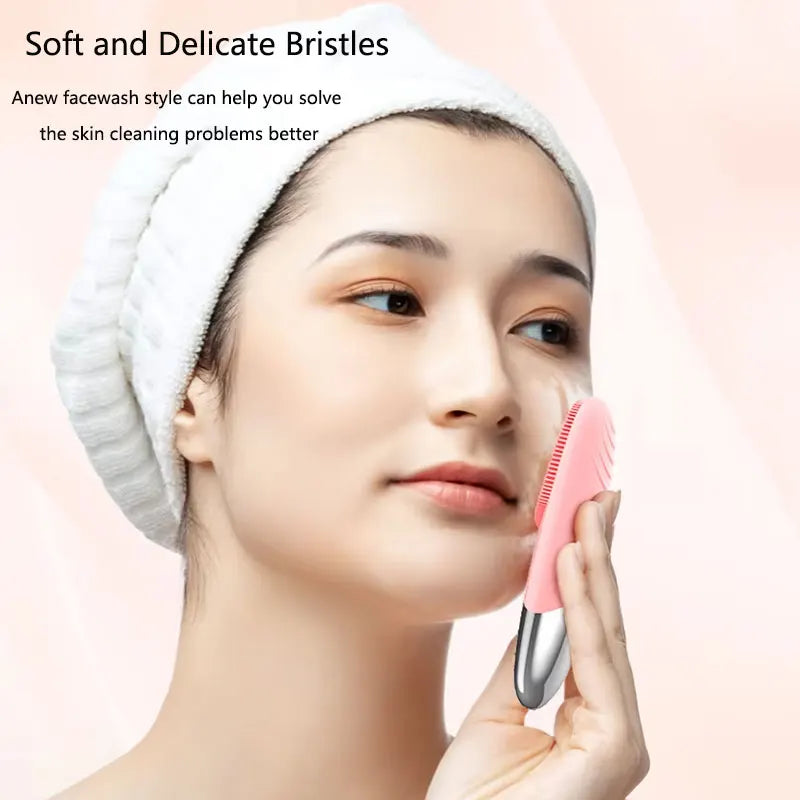 Square Electric Facial Cleansing Brush Silicone Rechargeable Introducer Beauty Device Ultrasonic Face Cleaning Massage Tool - BlissFully