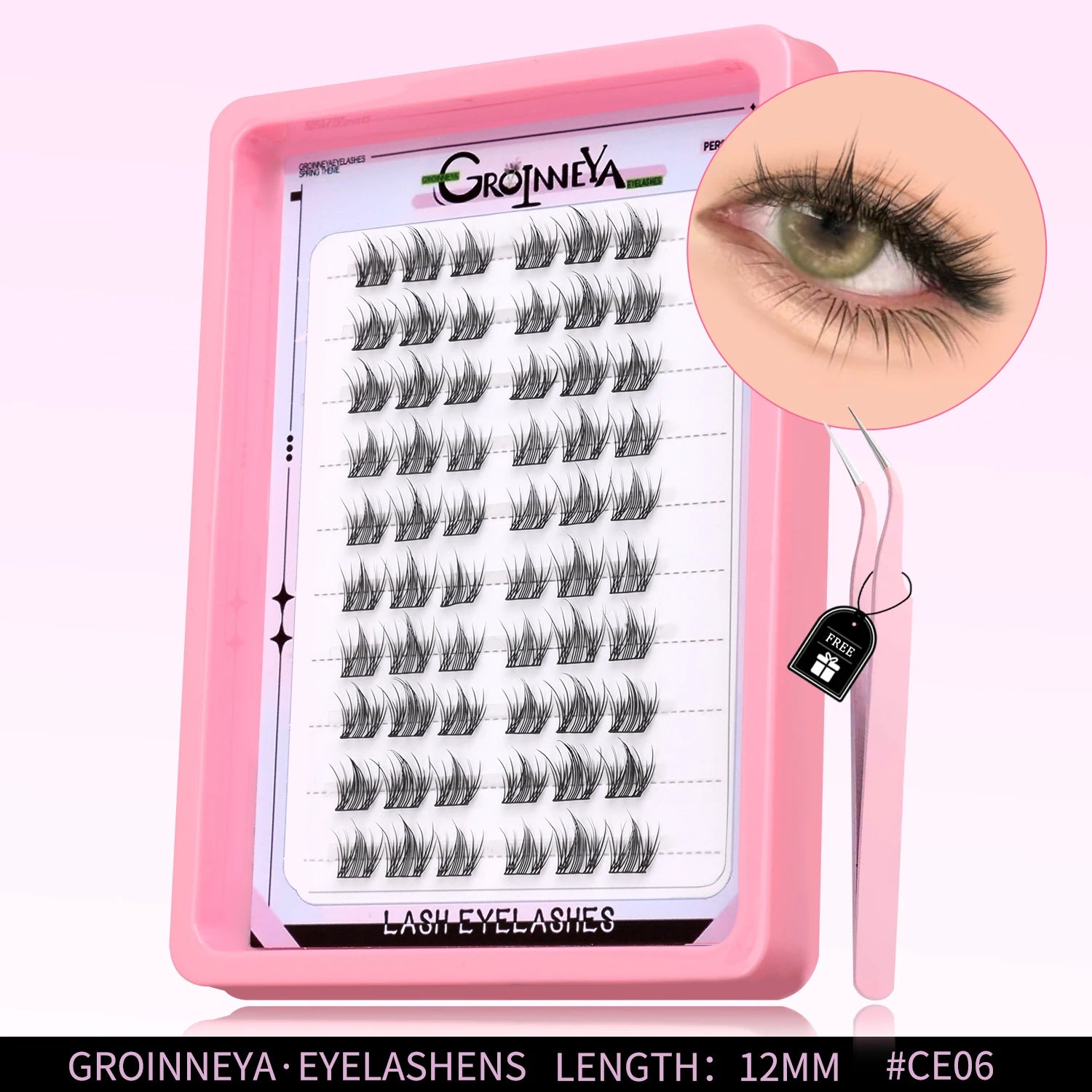 GROINNEYA Natural Cluster Lashes Manga Lashes Soft Cross Wispy Individual Cluster Eyelashes Extension Makeup