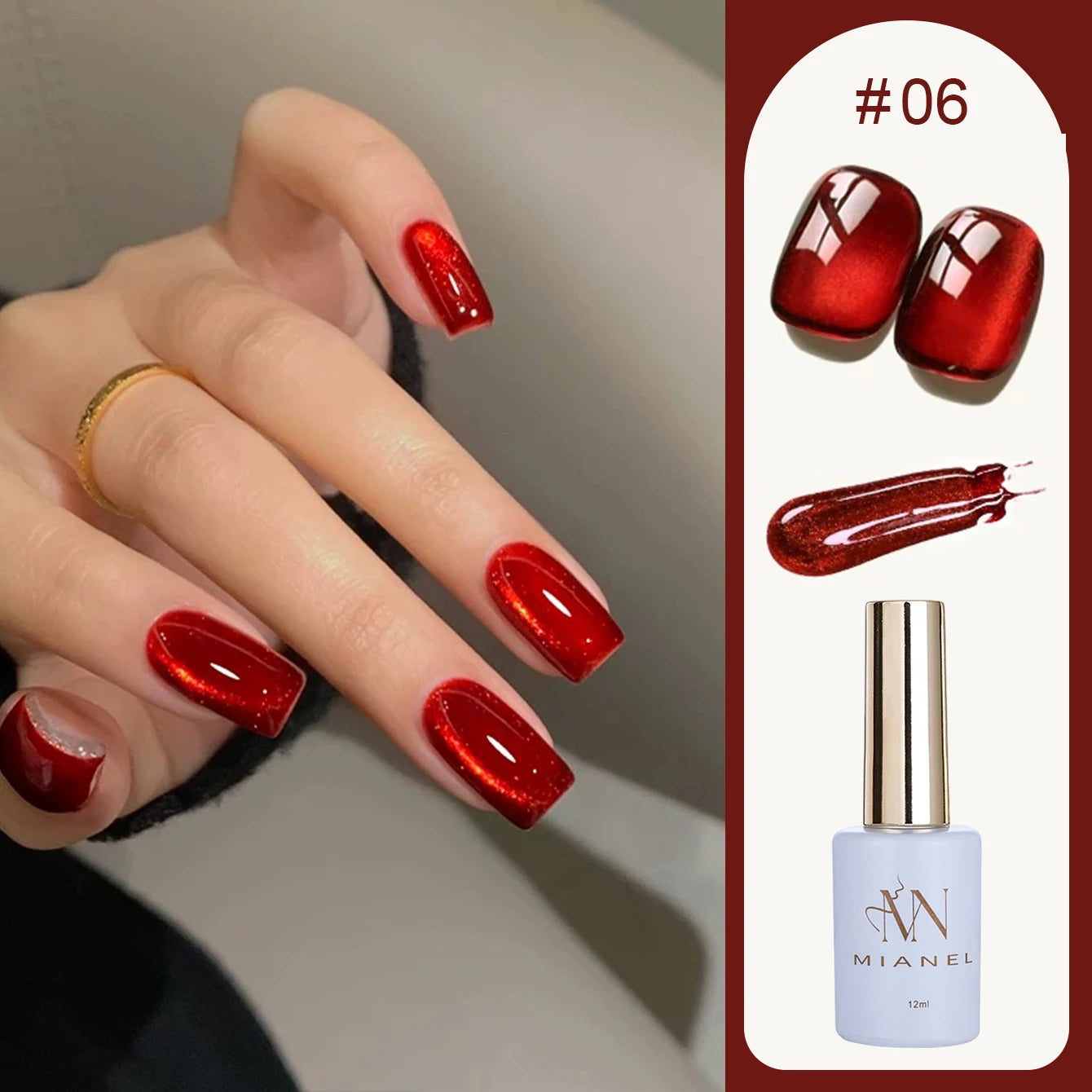 12ML 1-21PCS Winter And Autumn Whitening Red Glass Bead Cat Eye Magnet Gel Nail Polish Christmas Nails Nail Set Nail Art