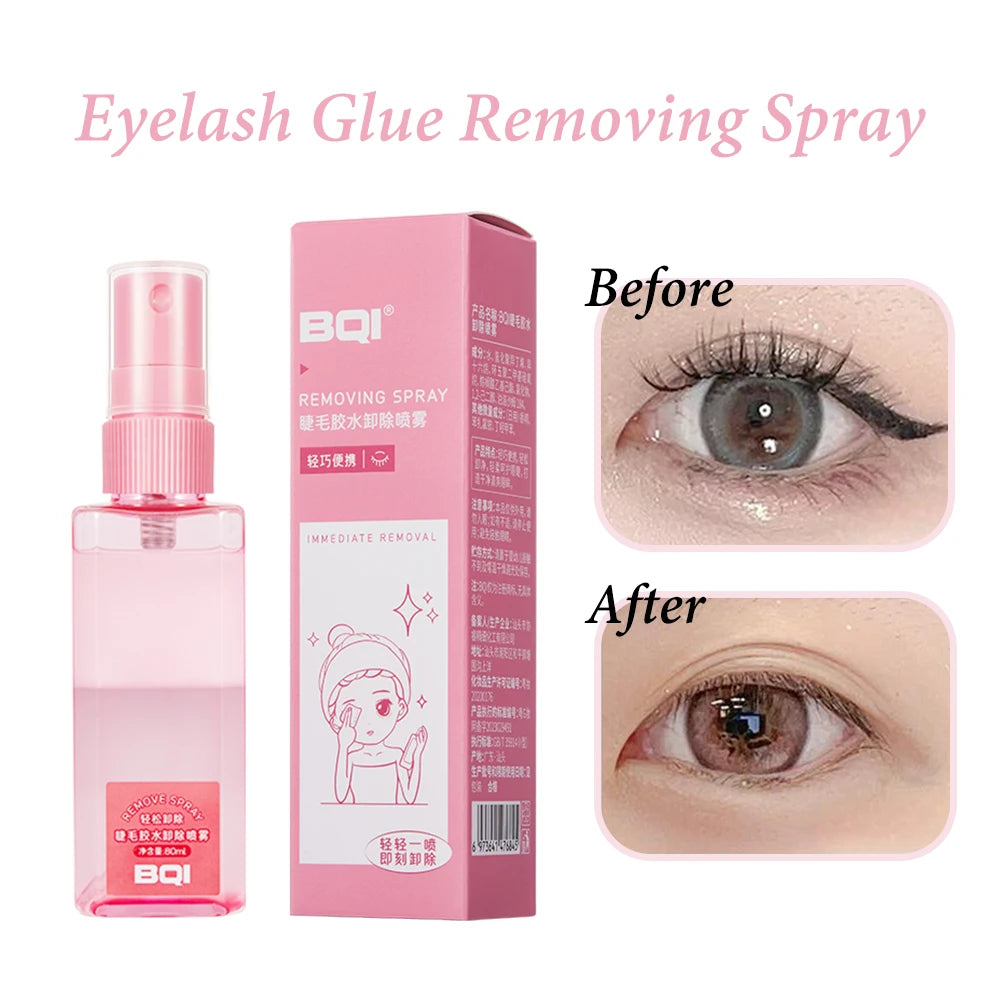 BQI 80ml Pink Proffesional Eyelash Glue Remover Spray Quick Unloading For Lashes de pestaña Remover Makeup Tools