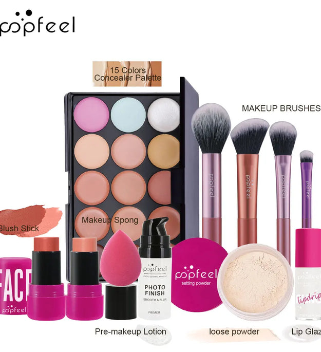 POPFEEL Christmas All In One Makeup Kit Eyeshadow Powder Lipgloss Lipoil,Valentine's Day Gift for Girls Women