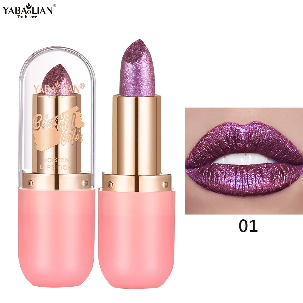 Metallic Violet Chameleon Lipstick Color Changing Matte Glitter Diamond Lipstick Waterproof Pearl Shine Lip Gloss Sexy Makeup