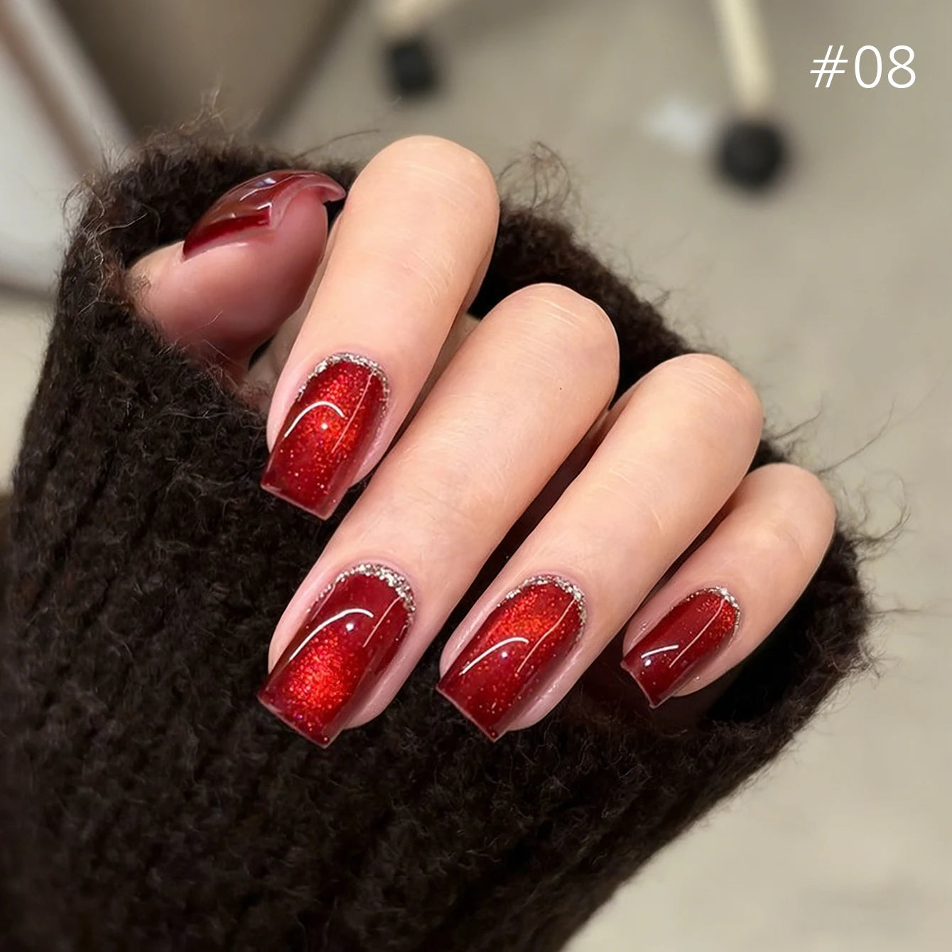 12ML 1-21PCS Winter And Autumn Whitening Red Glass Bead Cat Eye Magnet Gel Nail Polish Christmas Nails Nail Set Nail Art