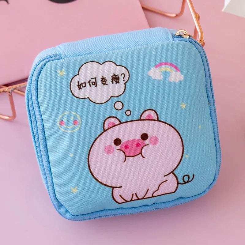 Women Sanitary Napkin Tampon Storage Bag Cute Sanitary Pad Pouches Portable Makeup Lipstick Key Earphone Data Cables Organizer