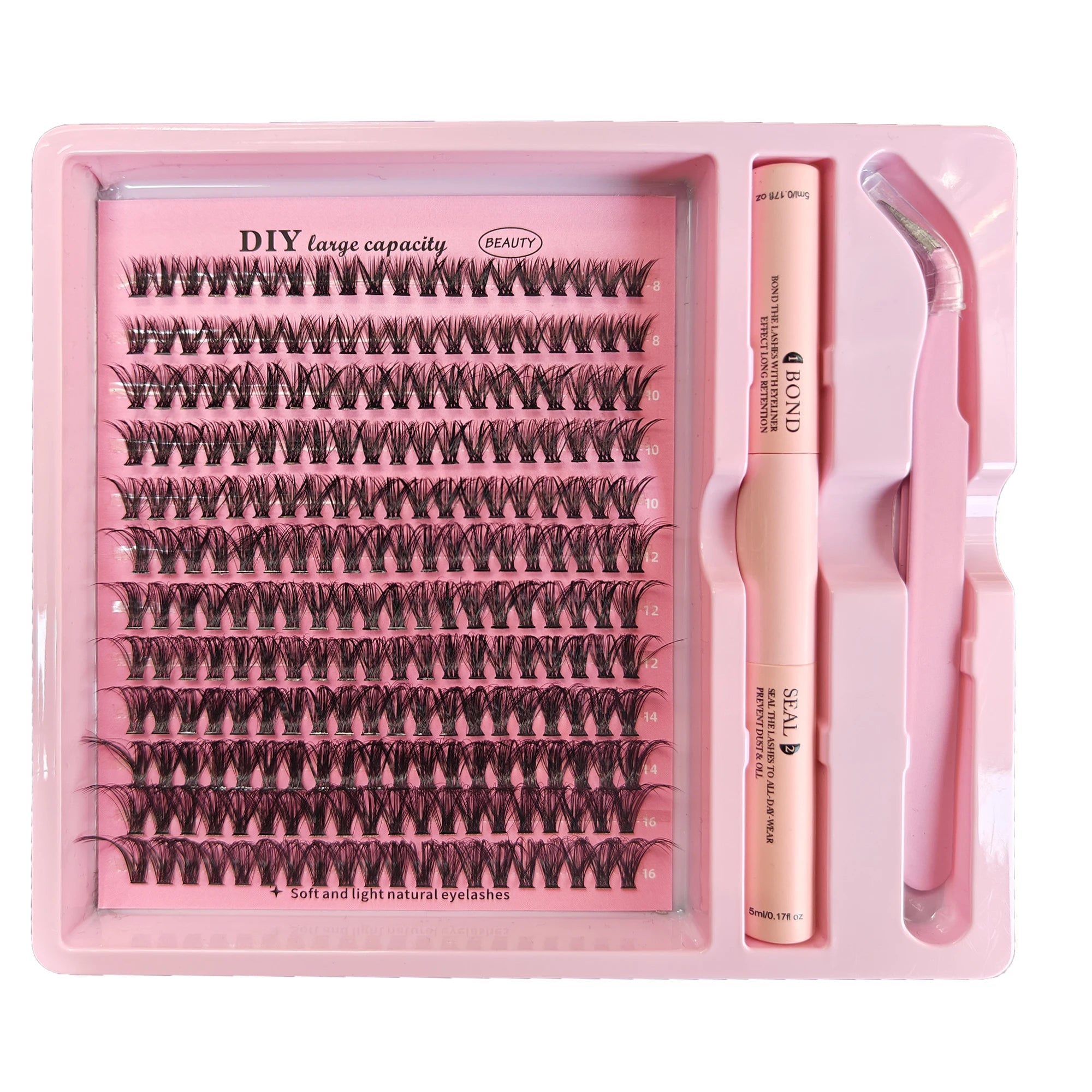 DIY Clusters Lash Kit Full Set 8-16mm Mix Bond&Seal Tweezers Lash for Self Application Makeup Individual Eyelash Extensions