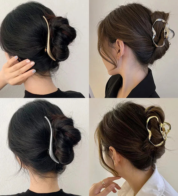 Fashion Elegant Gold Color S-shaped Metal Hairpins Hair Claw For Women Girls Korean Hair Clips Ponytail Clip Hair Accessories