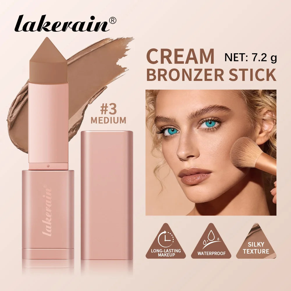 Lakerain Bronzer Cream Stick 3D Makeup Effect Improve Fine Lines Brightening & Grooming 2 IN 1 Bronzer Cream for All Skin Types