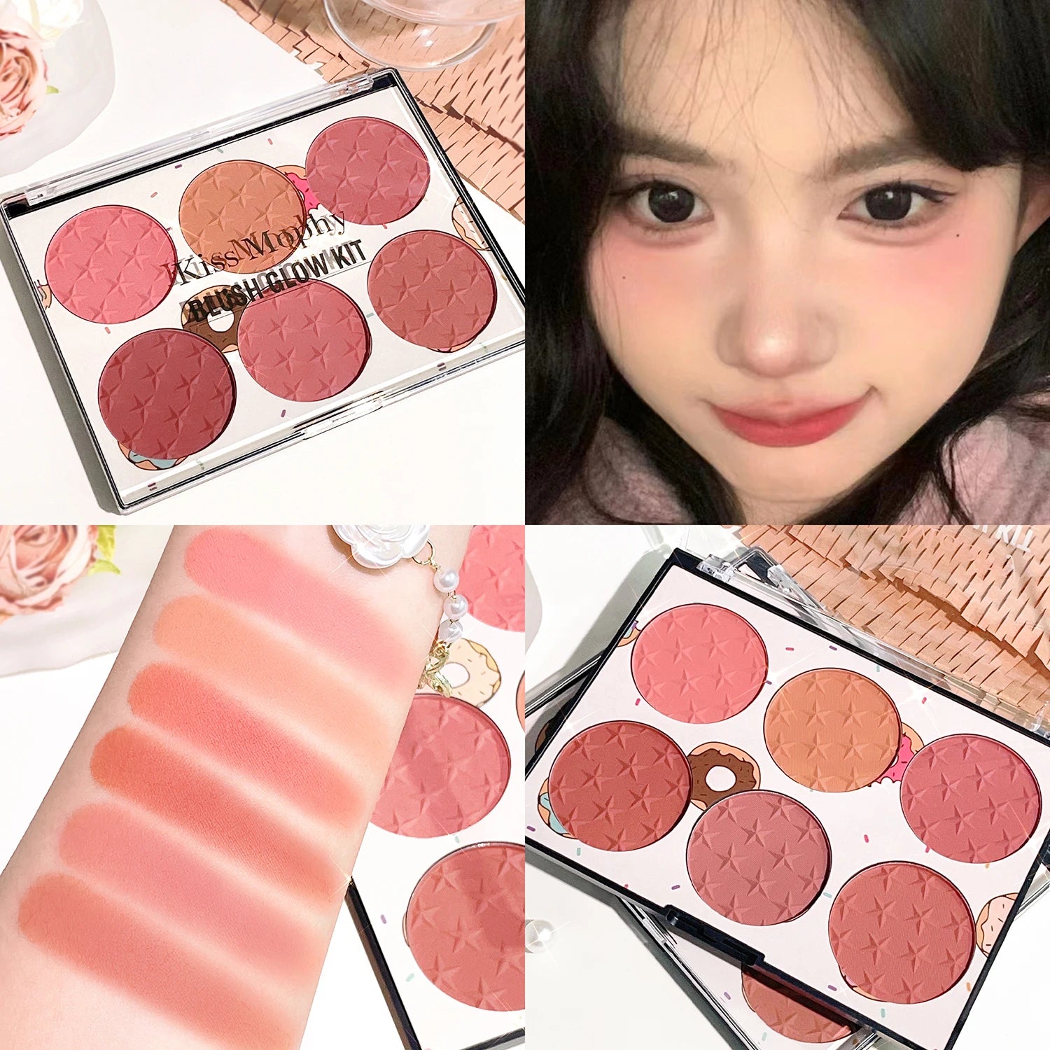 Six-color blush plate girl's heart waterproof matte pearl multi-color nude makeup natural grooming students