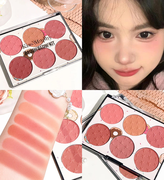 Six-color blush plate girl's heart waterproof matte pearl multi-color nude makeup natural grooming students