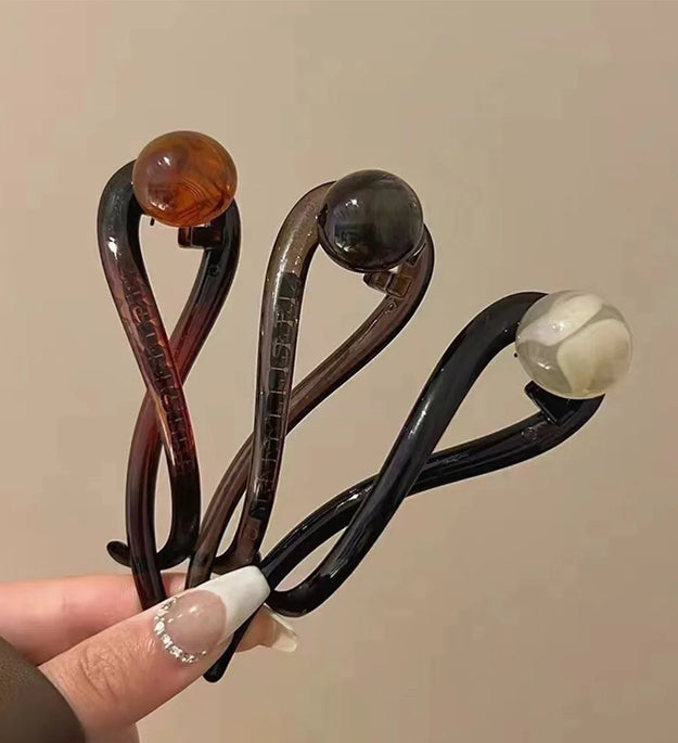 New Twist Hair Clip Plastic Acrylic Bead Imitation Pearl Hairpin Twisted Design Women Hair Accessories - BlissFully