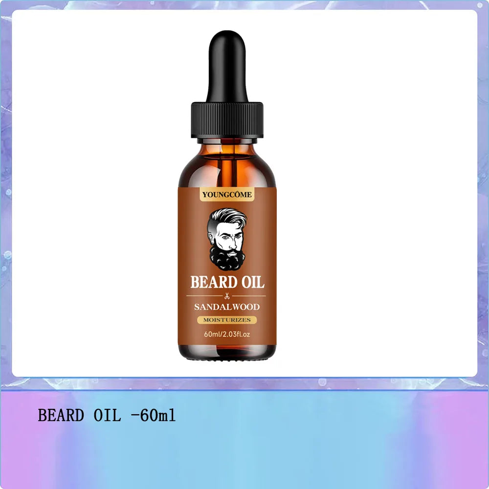 Organic Beard Growth Oil & Sandalwood Balm 1/2/4 Set-24H Nourishing, No Flakes, Men's Grooming Kit with Argan Oil & Vitamin E - BlissFully