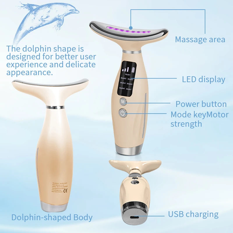 New EMS Micro-current Neck Face Beauty Device 7 Color Facial Massager for Enhanced Face Neck and Shoulder Care with Vibrating