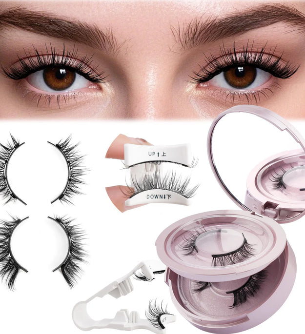 2 Pairs Magnetic Eyelash Natural Look Fluffy False Eyelashes Reusable Magnetic Eyelash Set with Applicator No Glue Need Makeup