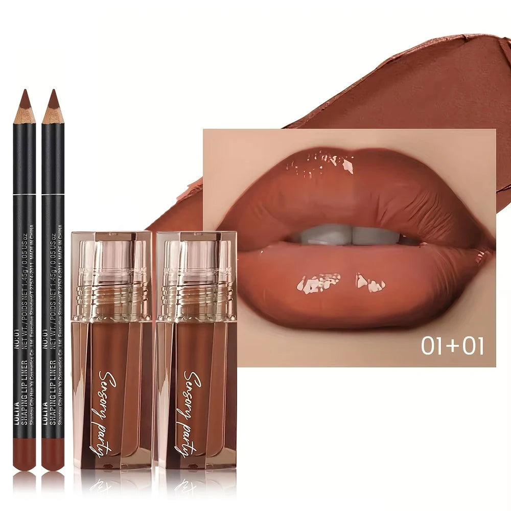 Hydrating Lip Gloss & Lip Liner Set - Define Your Lips with 3D Precision,Perfectly Versatile for Every Makeup Style